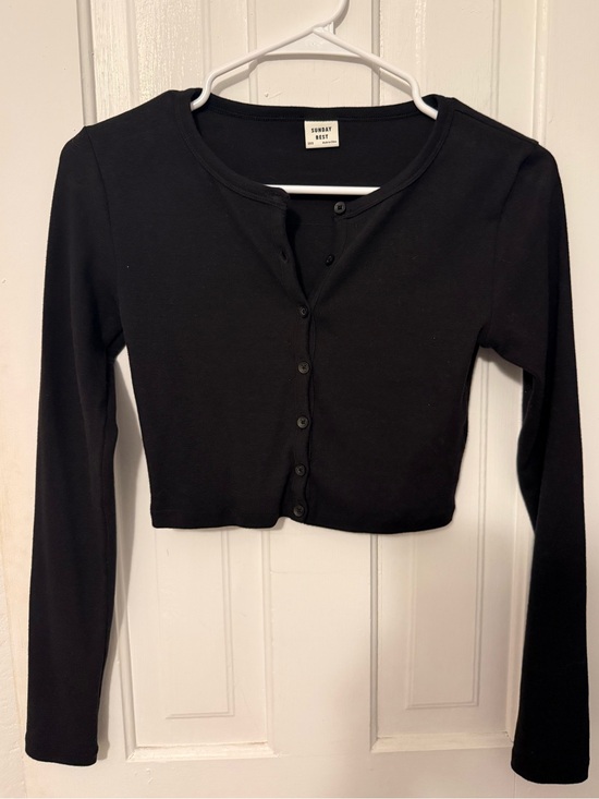 Sunday Best Tops - Aritzia Sunday Best Black Cropped Button-Up Long Sleeve Top